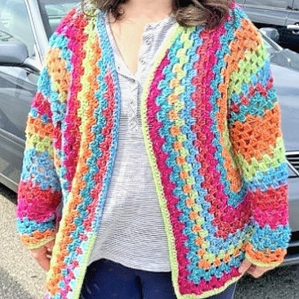 Cardigan Sweater Multicolor Handmade Crochet